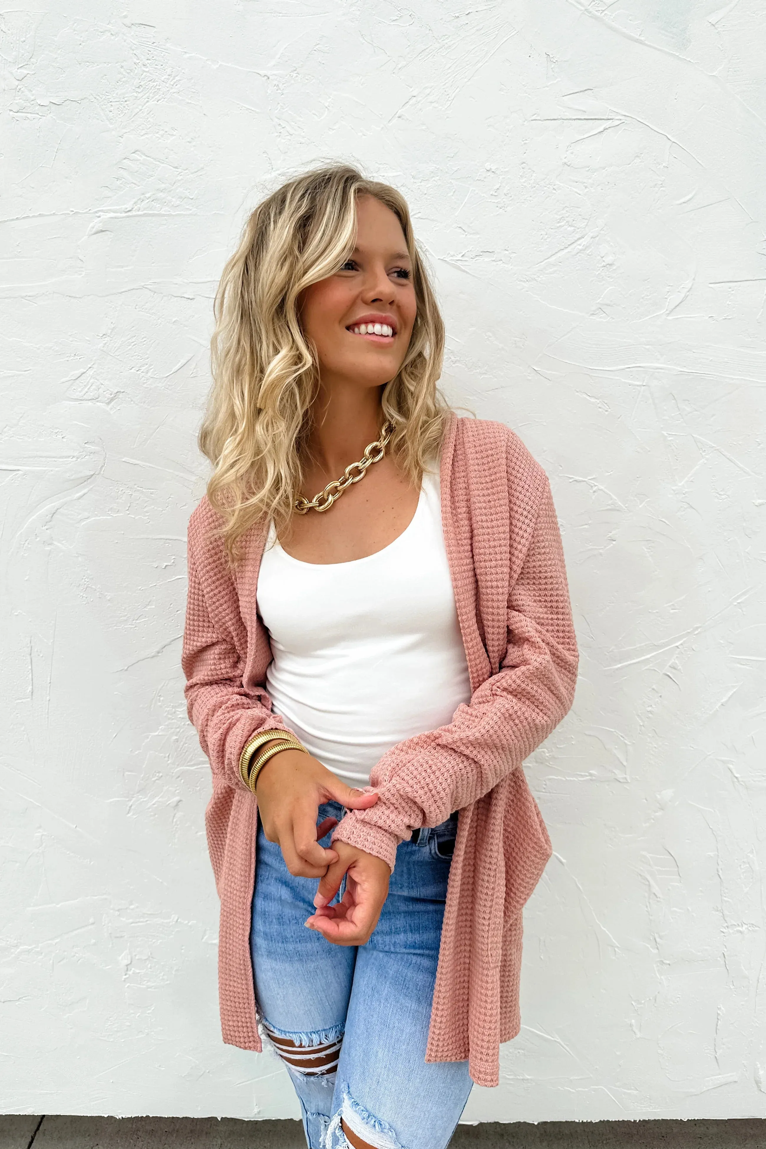 15 Colors - Lola Waffle Knit Cardigan - Blakeley
