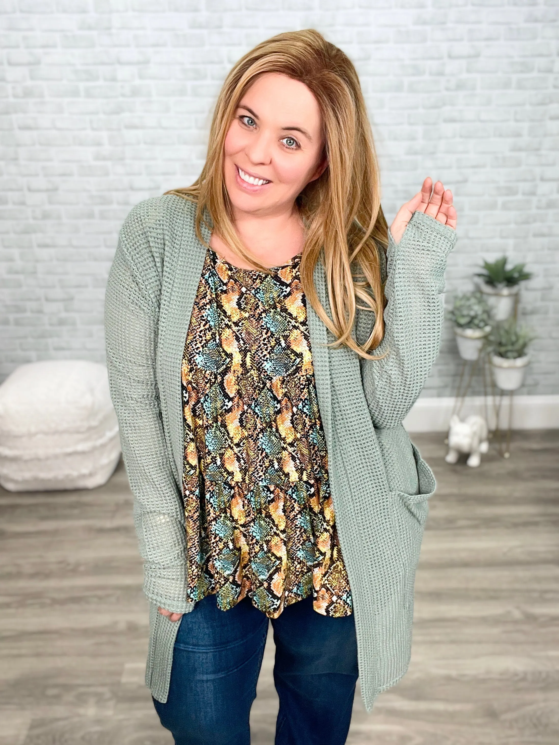 15 Colors - Lola Waffle Knit Cardigan - Blakeley