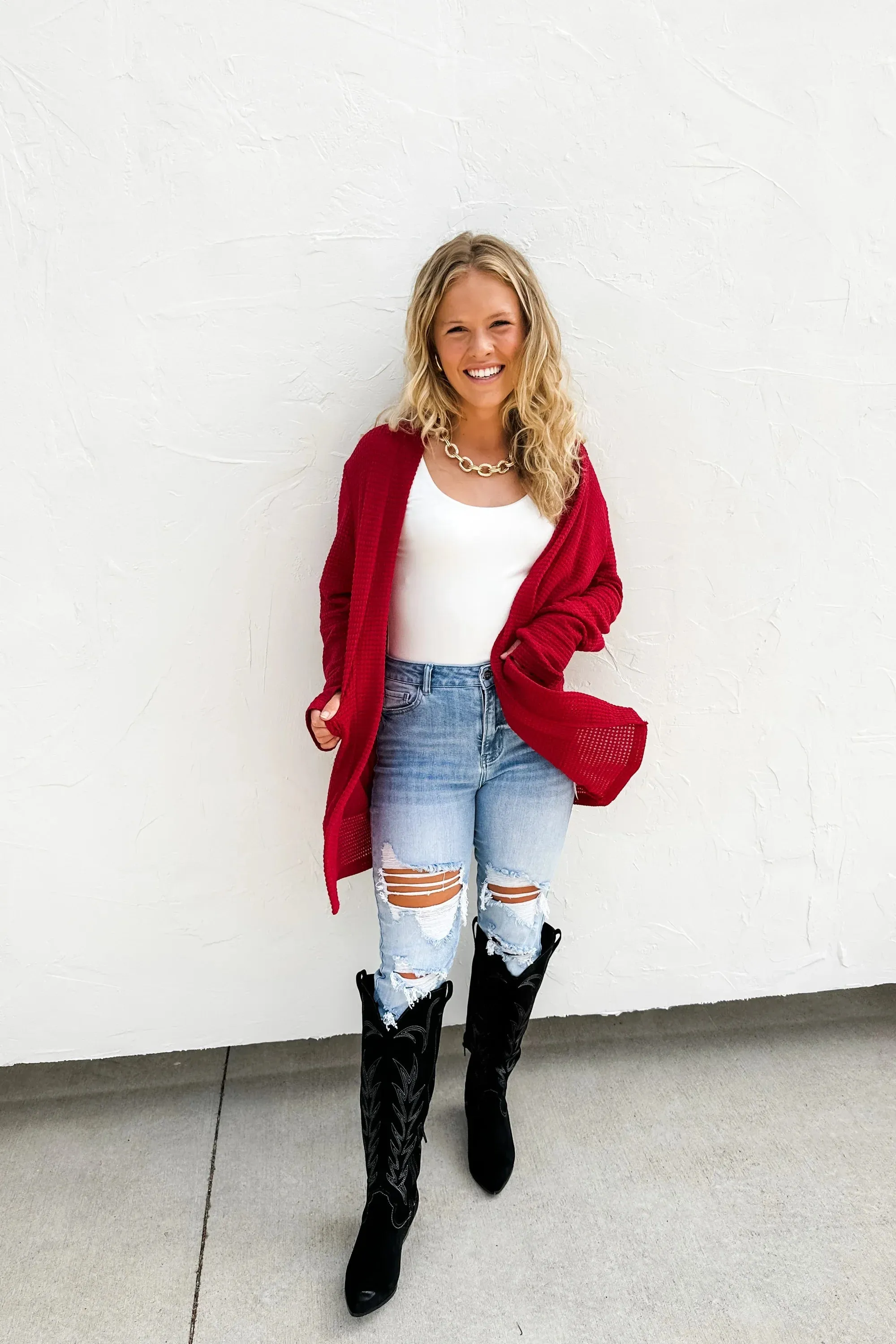 15 Colors - Lola Waffle Knit Cardigan - Blakeley