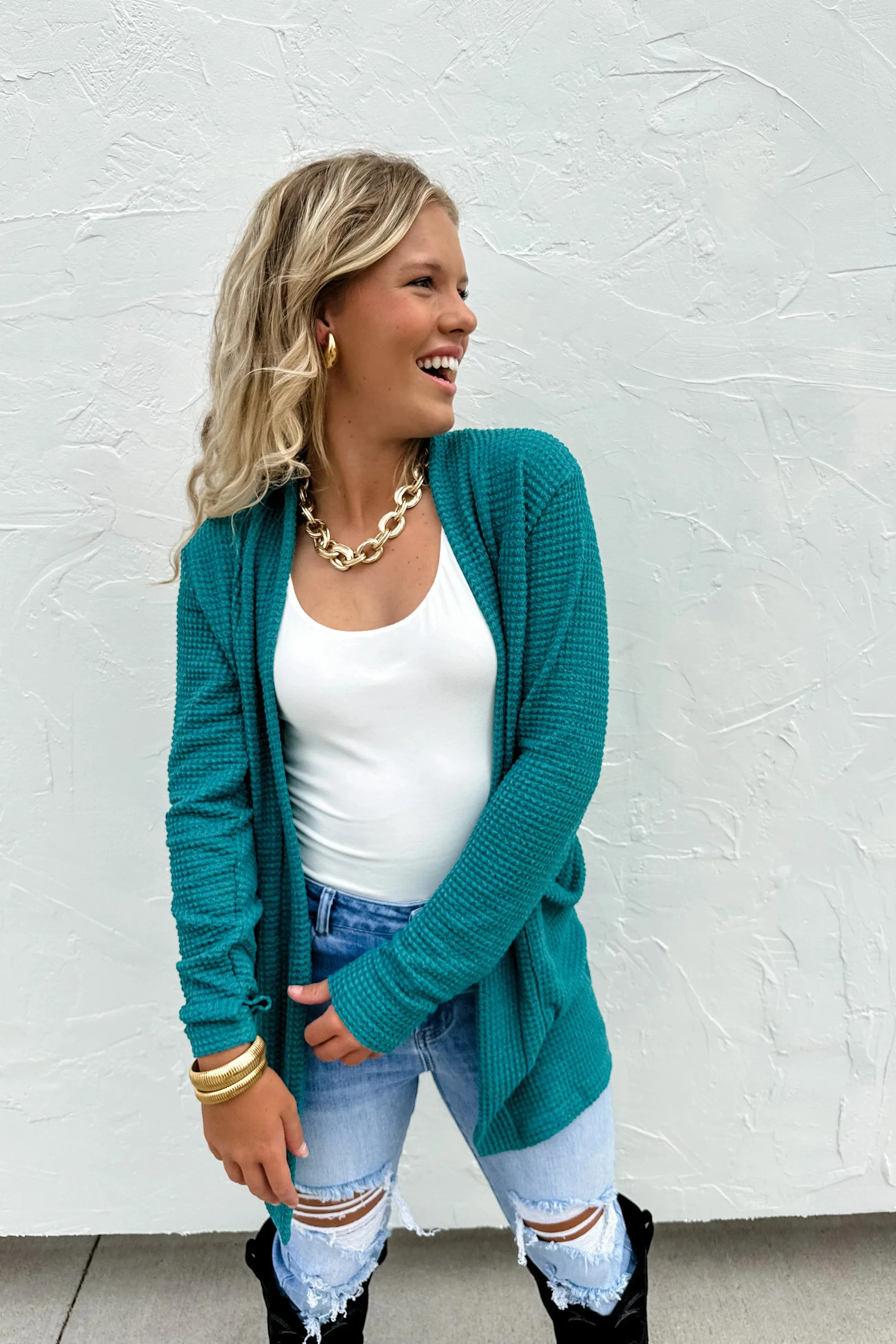 15 Colors - Lola Waffle Knit Cardigan - Blakeley