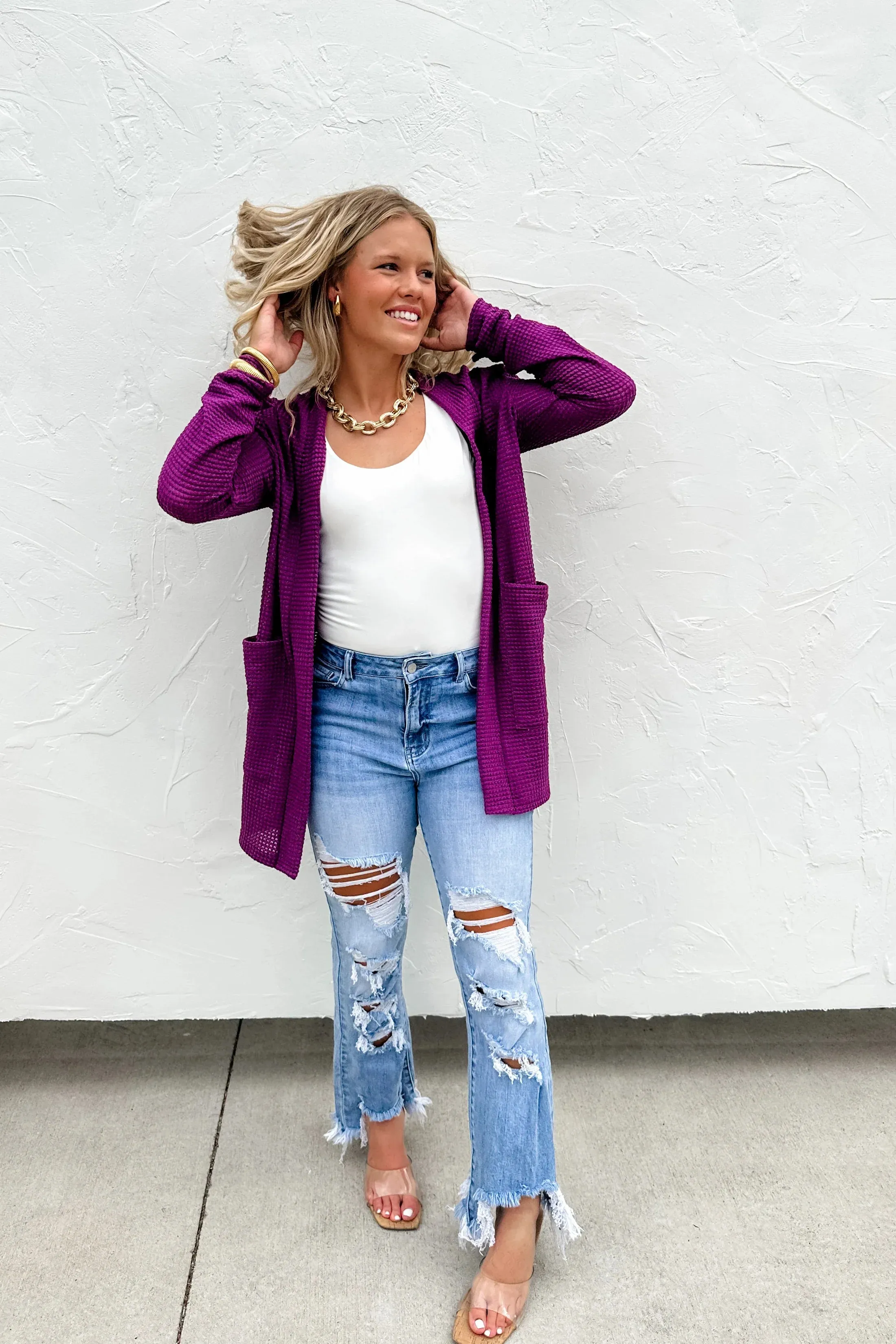 15 Colors - Lola Waffle Knit Cardigan - Blakeley