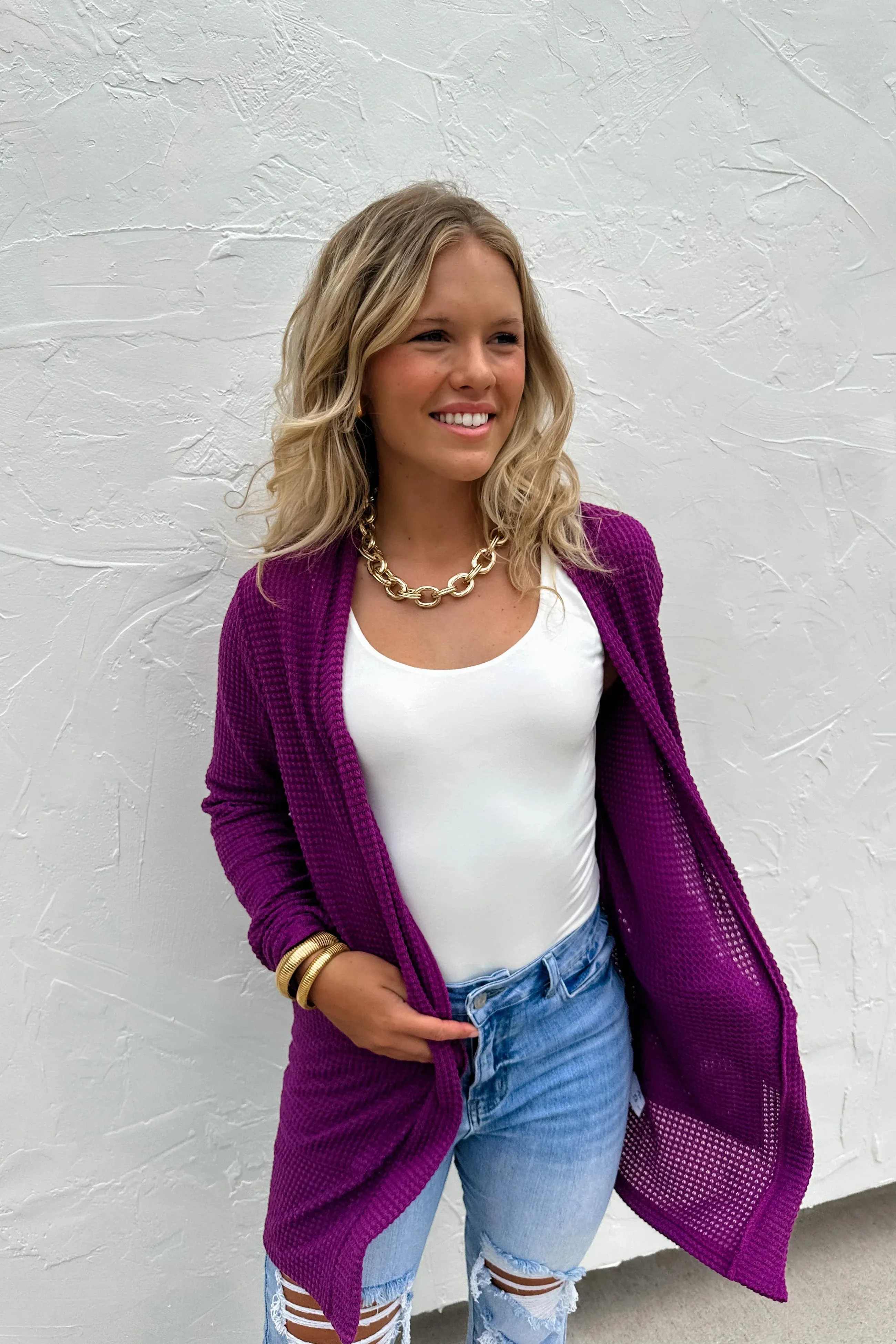 15 Colors - Lola Waffle Knit Cardigan - Blakeley