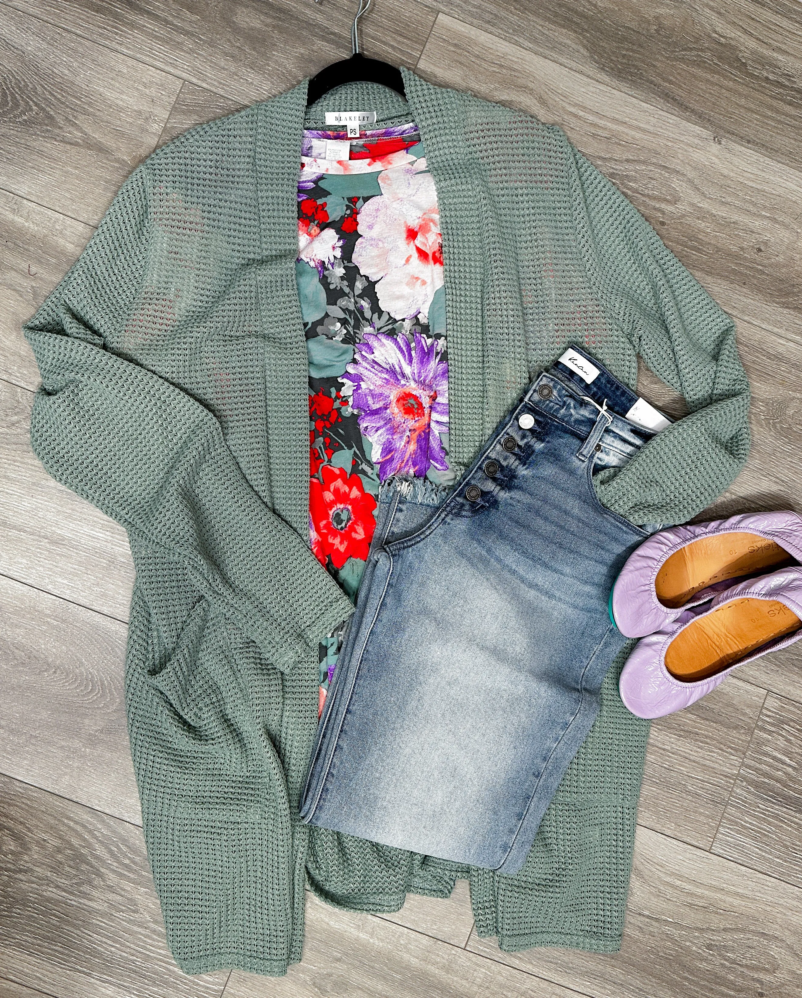 15 Colors - Lola Waffle Knit Cardigan - Blakeley