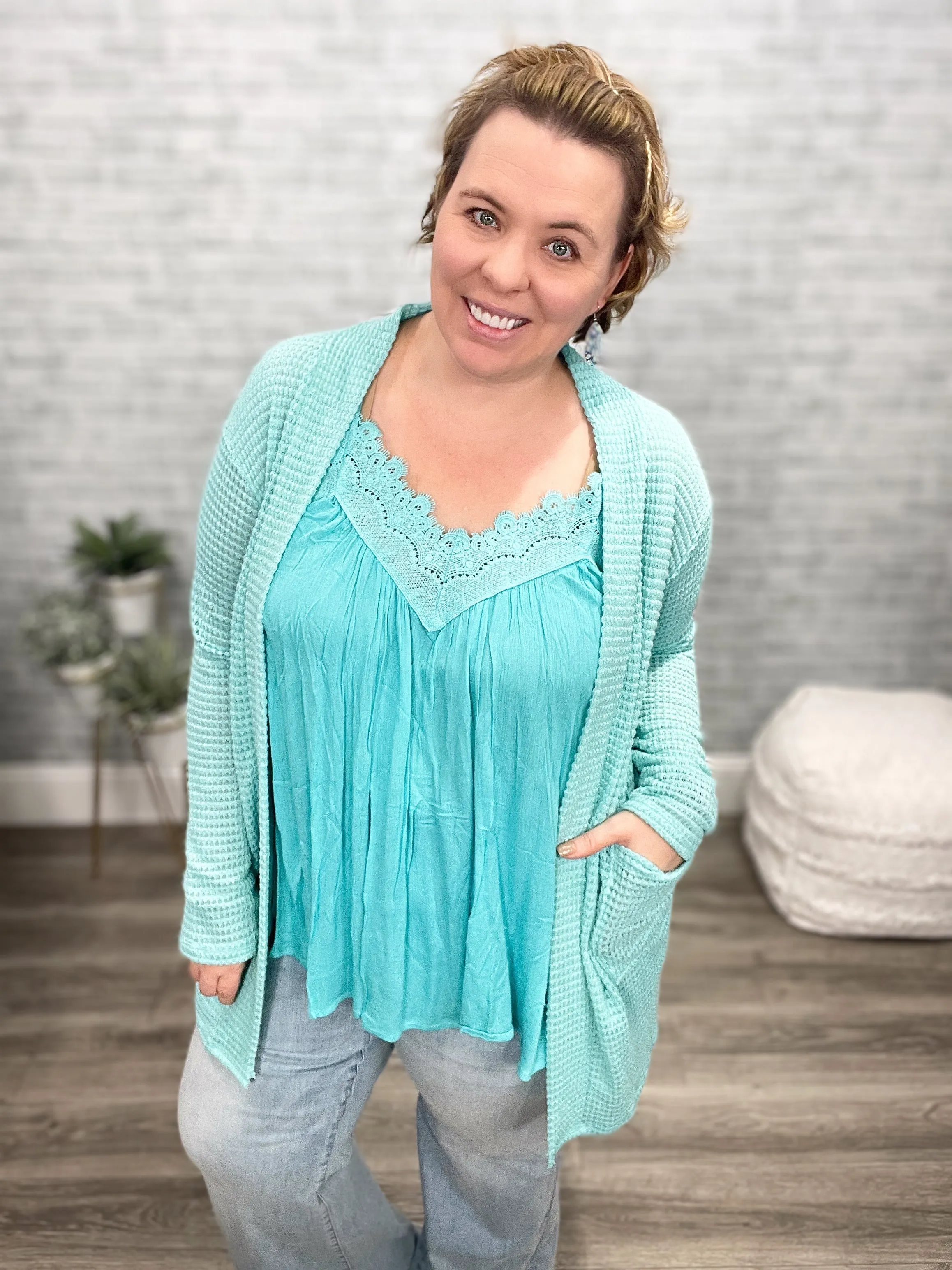 15 Colors - Lola Waffle Knit Cardigan - Blakeley
