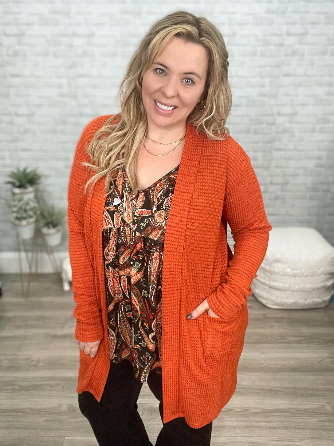 15 Colors - Lola Waffle Knit Cardigan - Blakeley