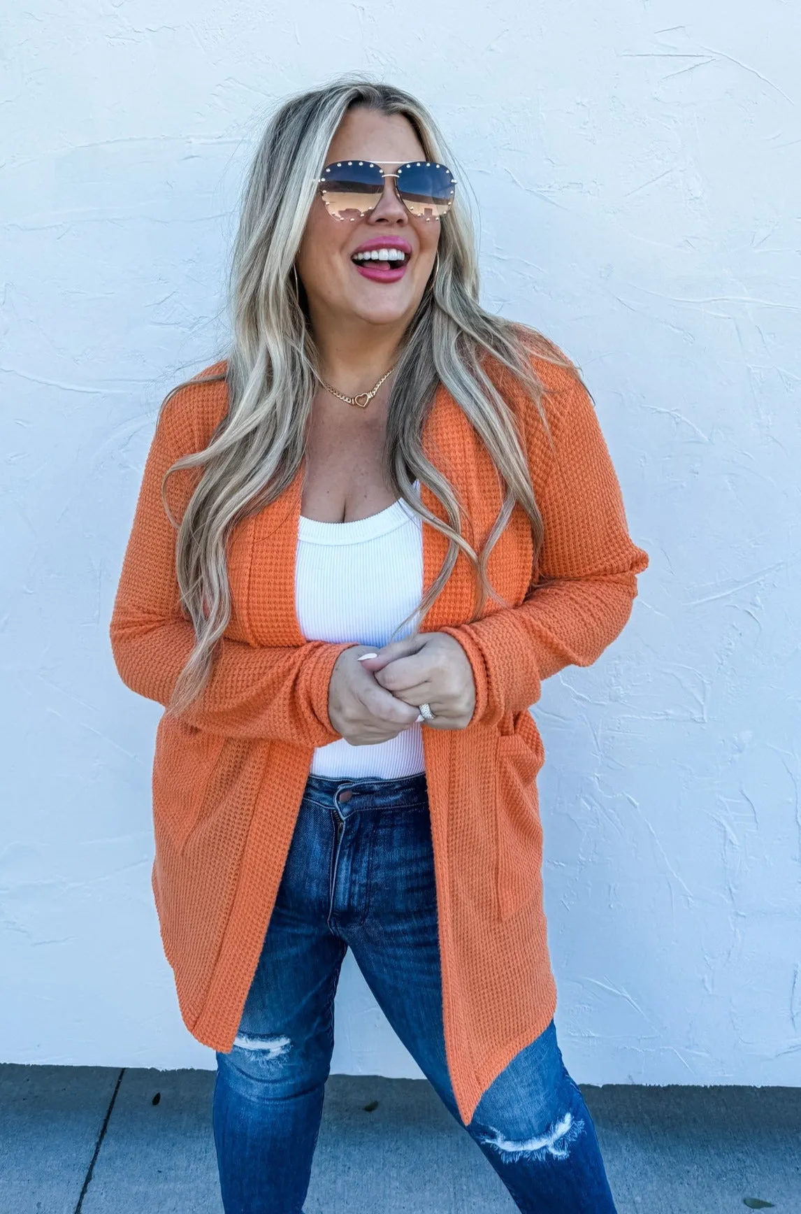 15 Colors - Lola Waffle Knit Cardigan - Blakeley