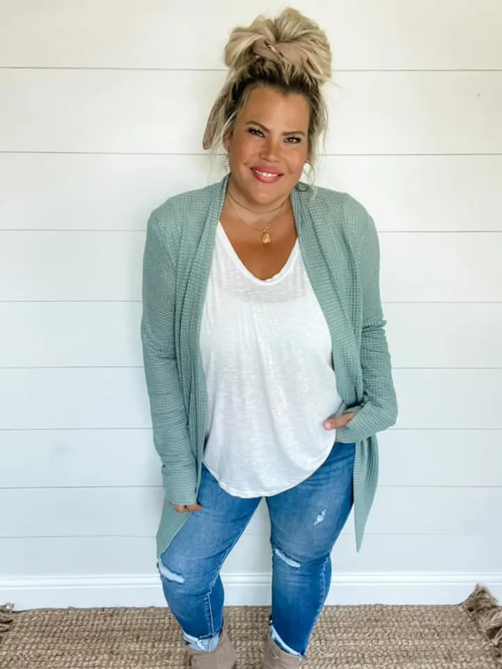15 Colors - Lola Waffle Knit Cardigan - Blakeley