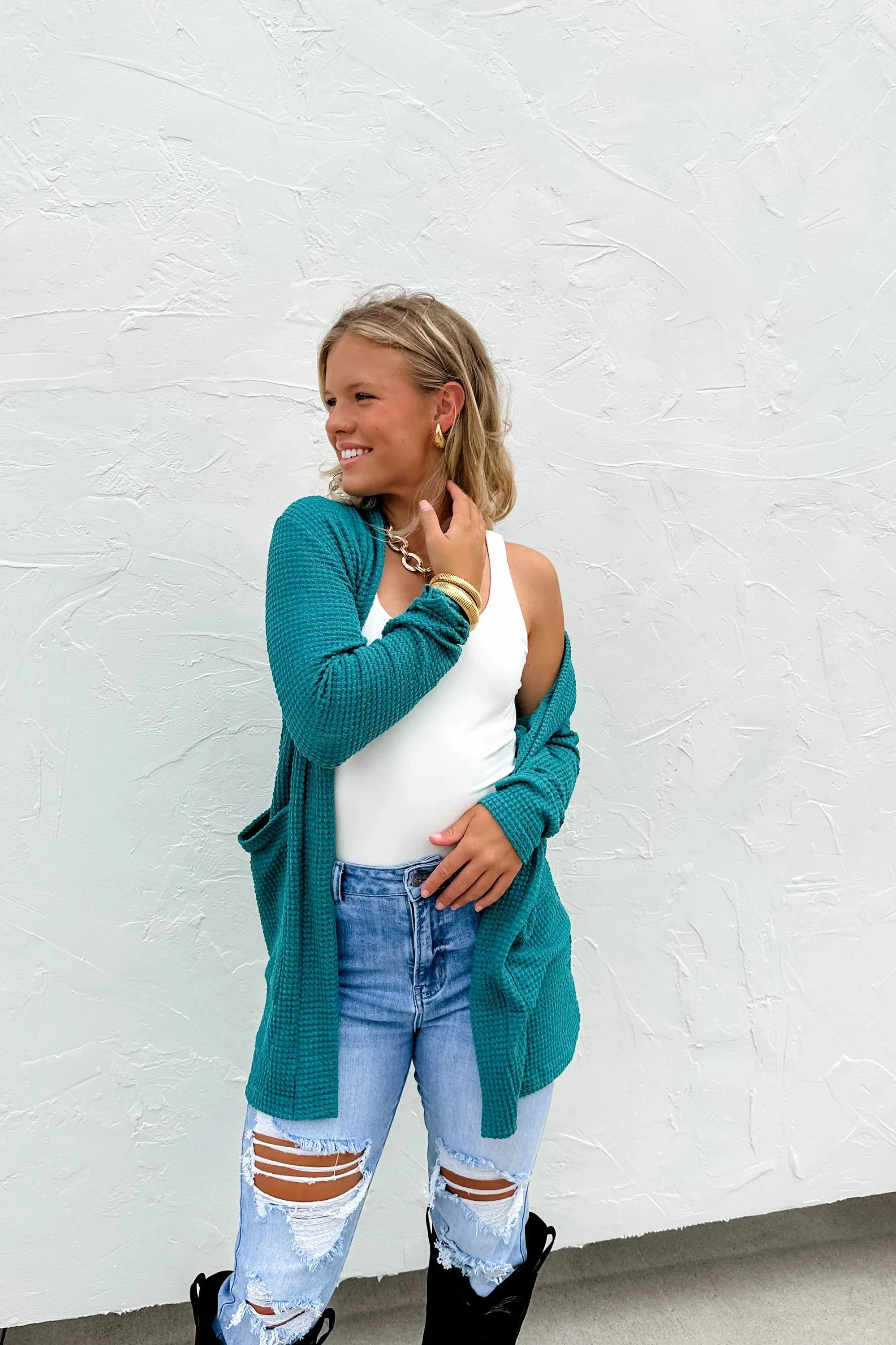 15 Colors - Lola Waffle Knit Cardigan - Blakeley