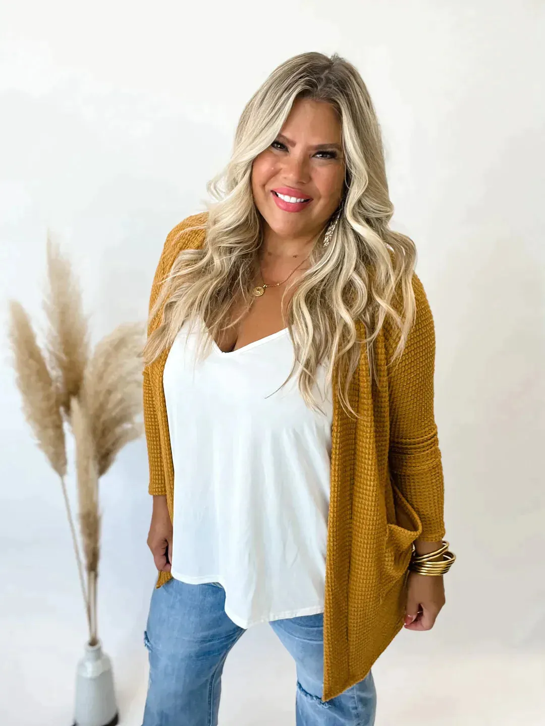 15 Colors - Lola Waffle Knit Cardigan - Blakeley