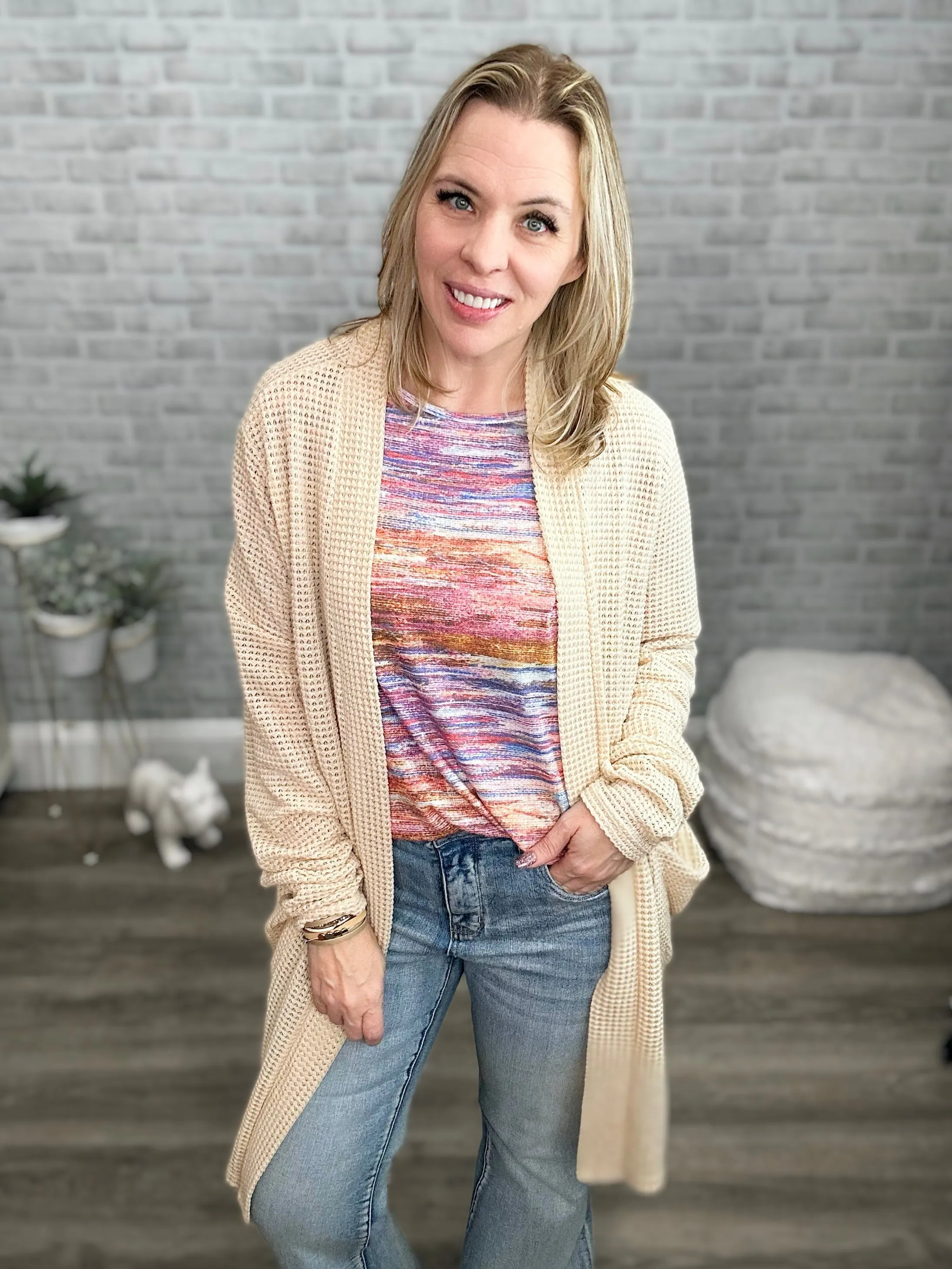 15 Colors - Lola Waffle Knit Cardigan - Blakeley