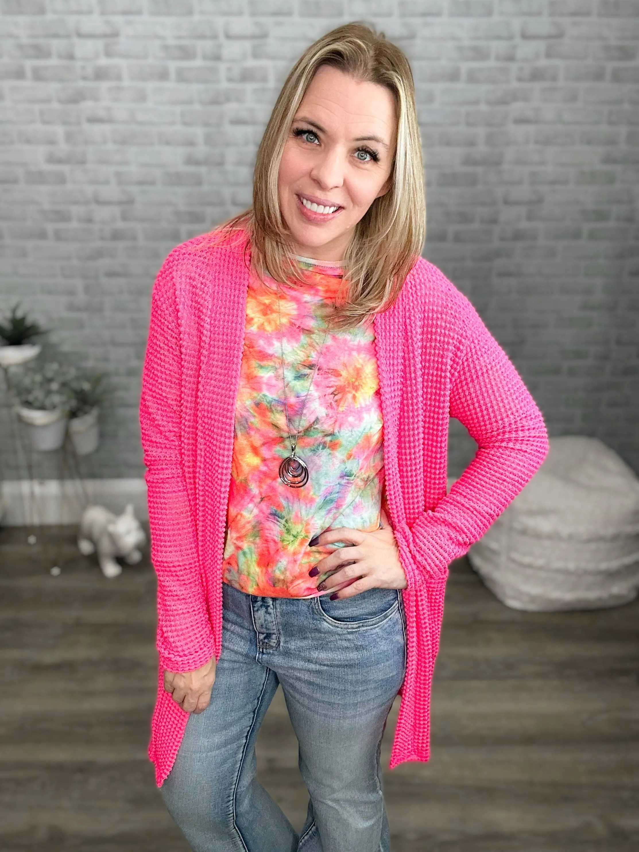15 Colors - Lola Waffle Knit Cardigan - Blakeley