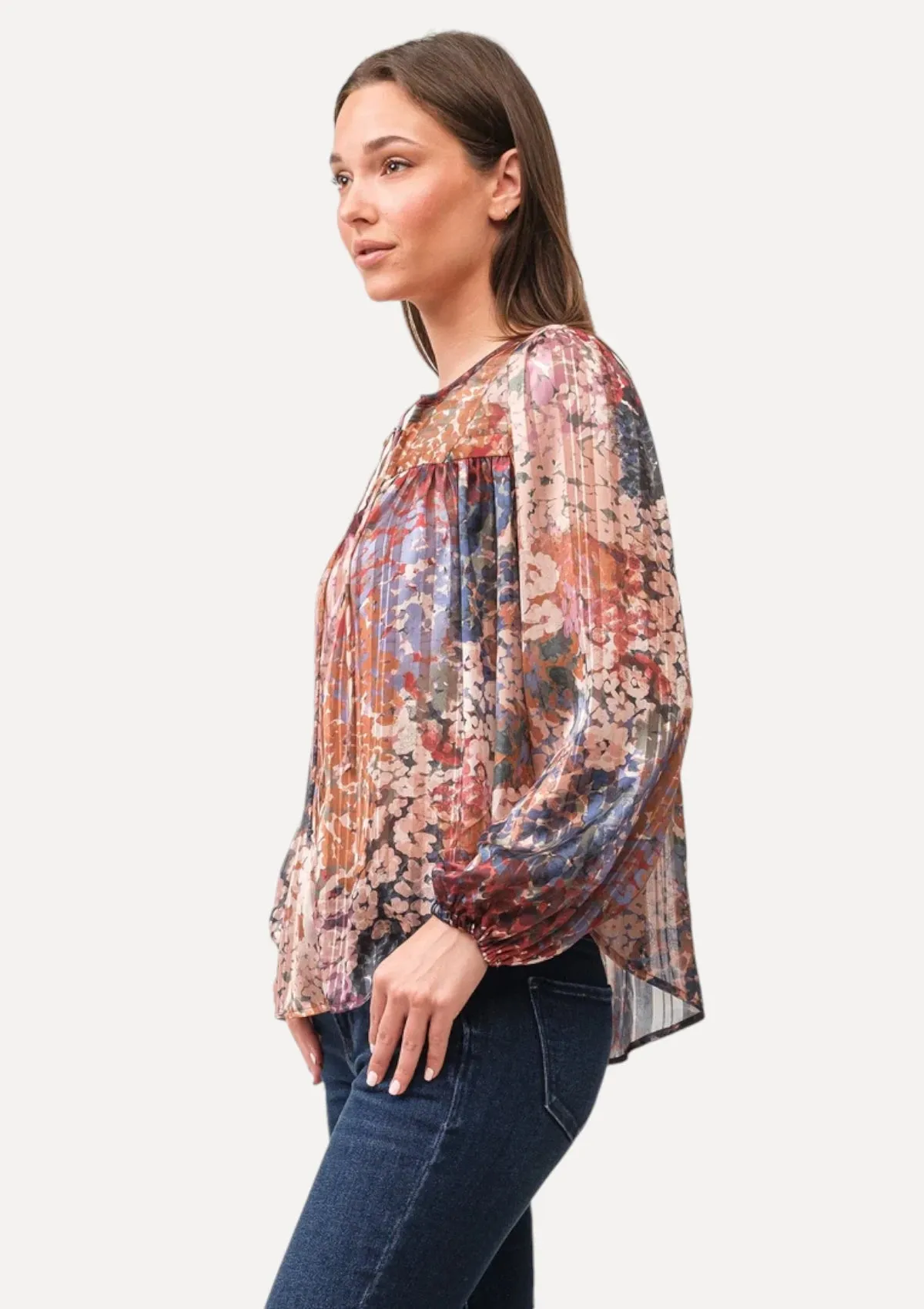 Alessia Long Sleeve Print V-Neck Top