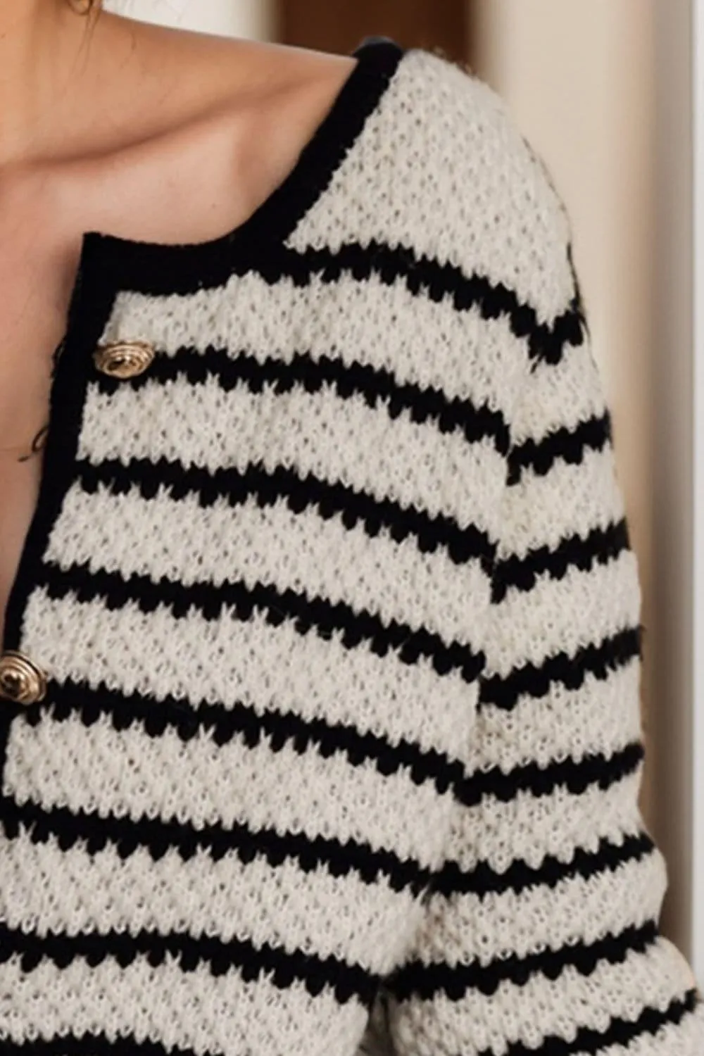 Amber Striped Button Up Long Sleeve Cardigan