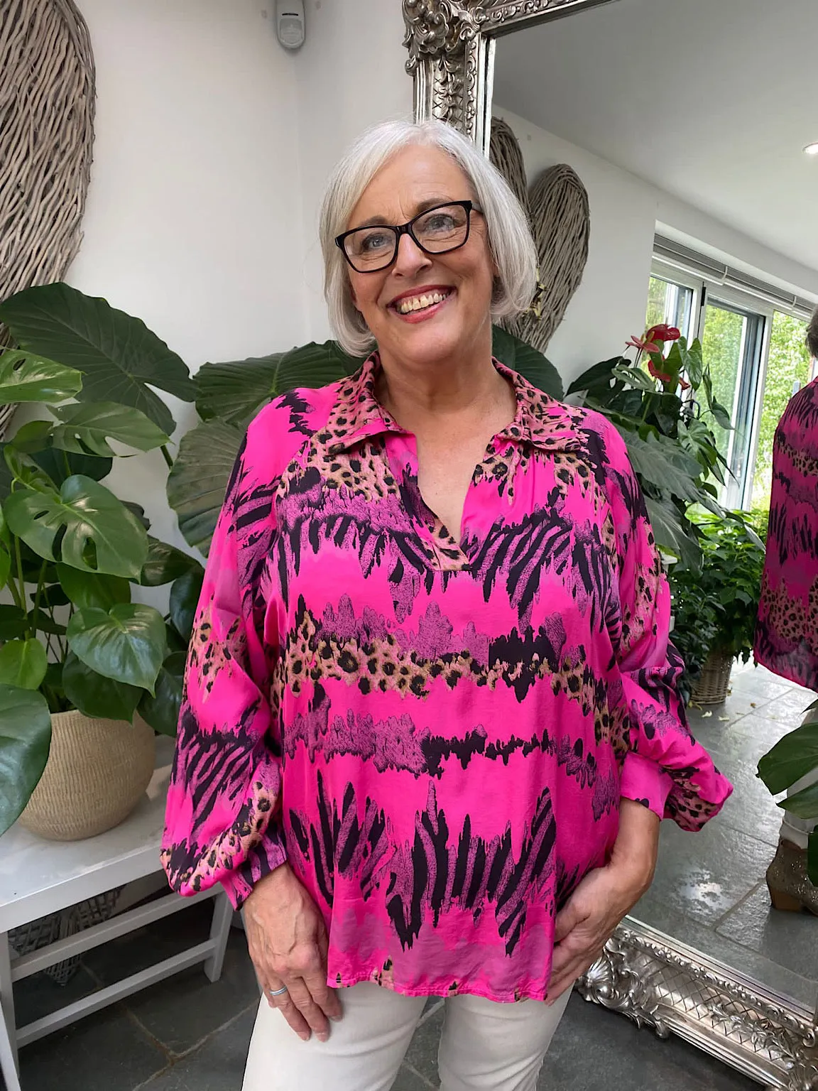 Animal Stripe Print Blouse Pearl