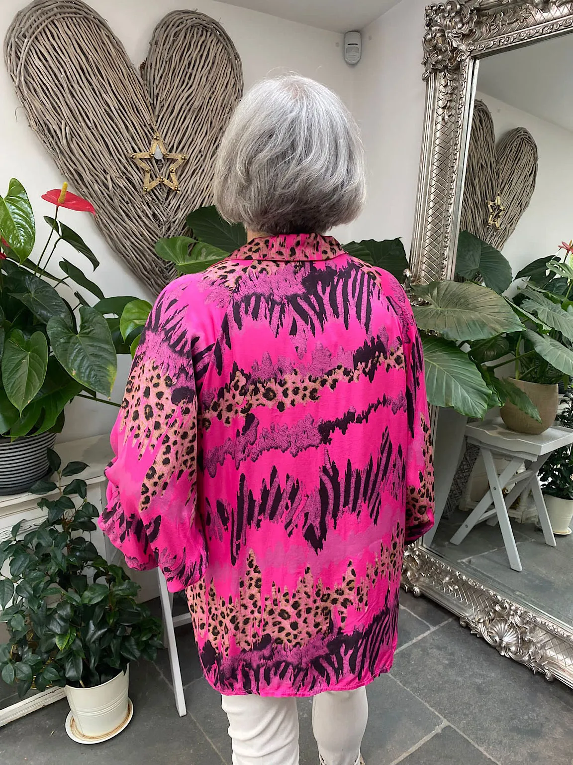 Animal Stripe Print Blouse Pearl