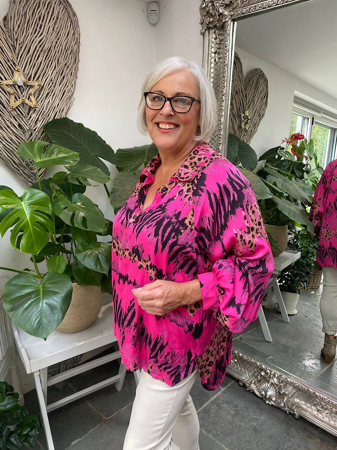 Animal Stripe Print Blouse Pearl