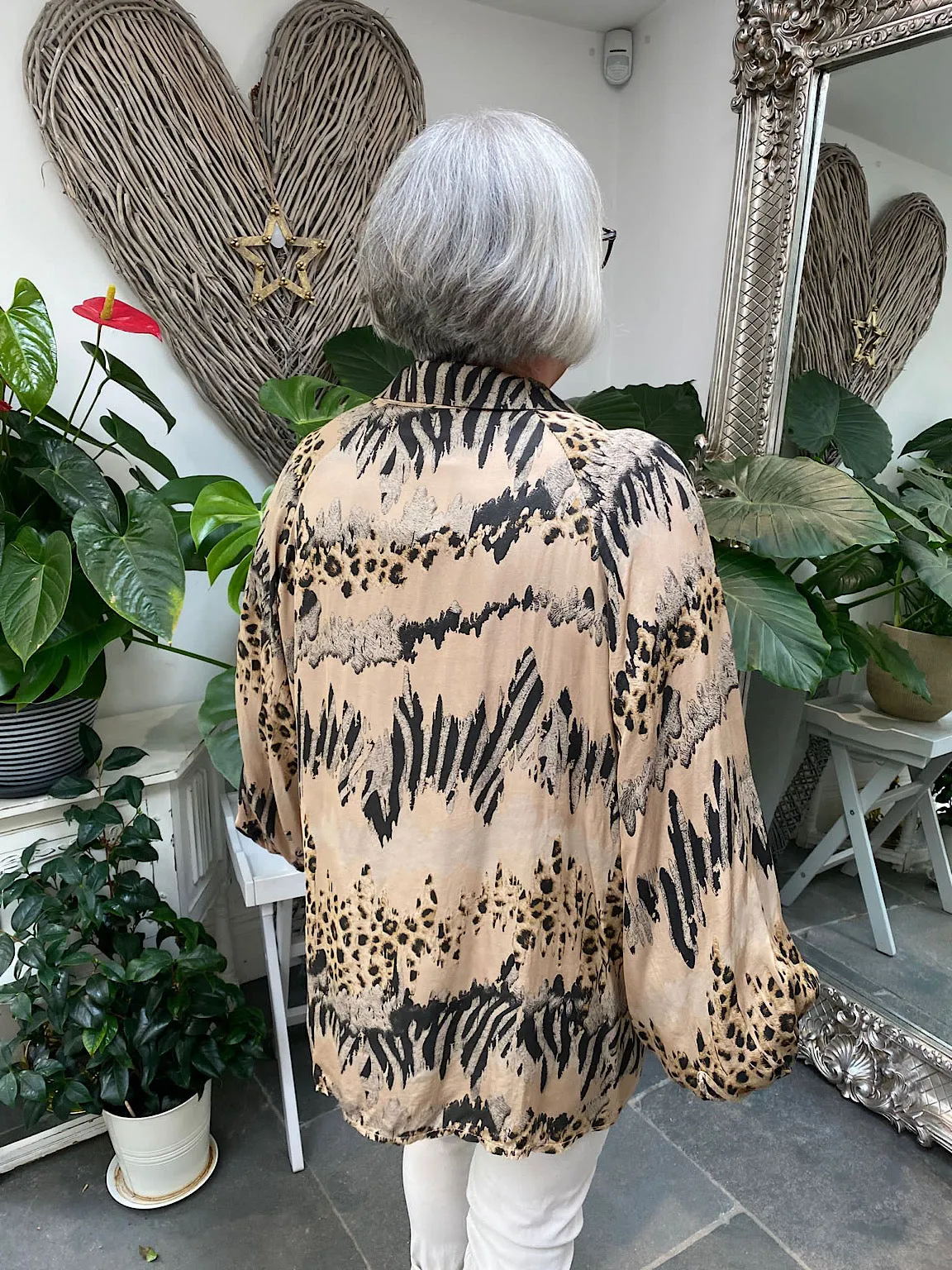 Animal Stripe Print Blouse Pearl