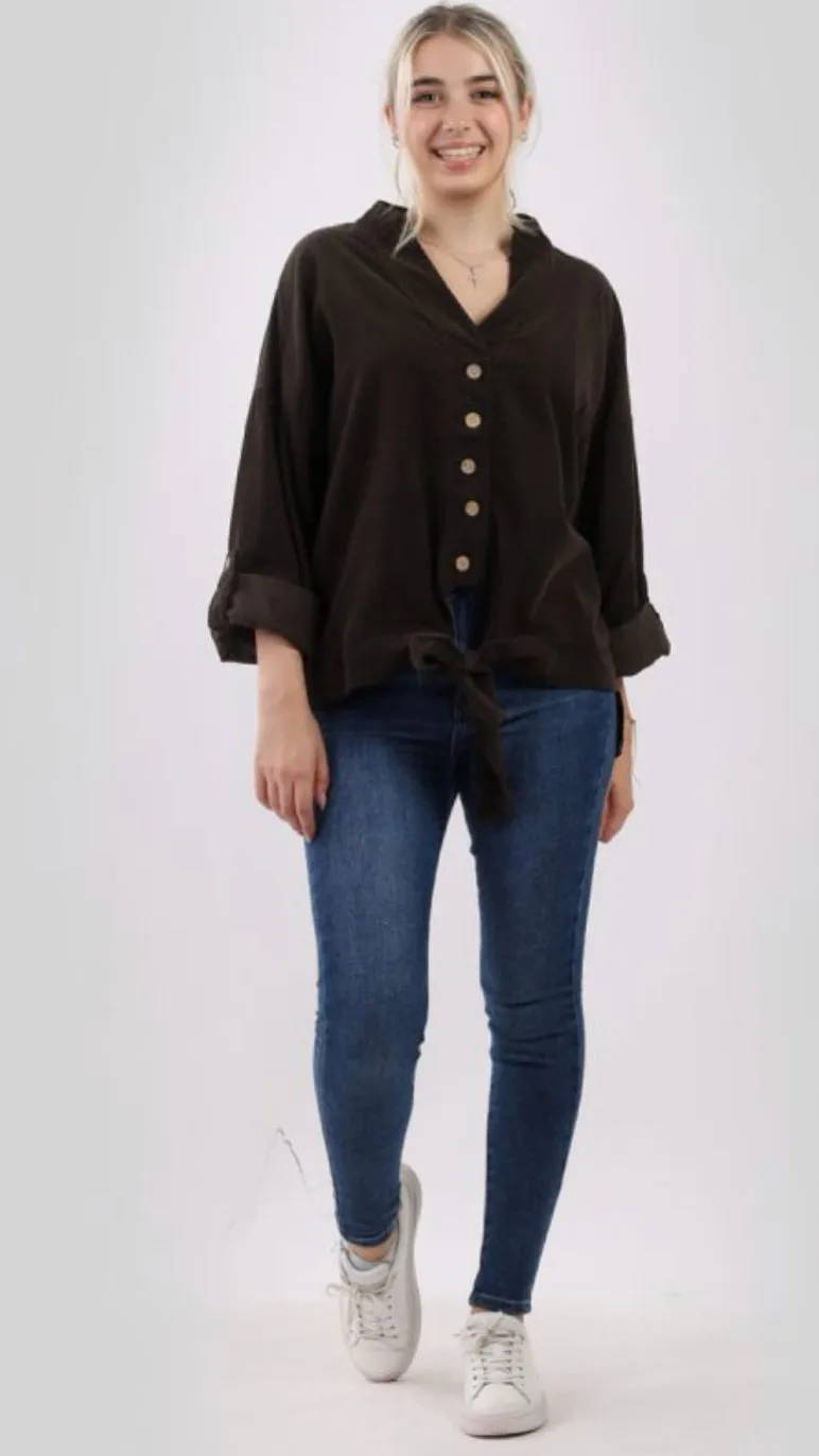 Anne   Kate Italian Corduroy Knotted Hem Top