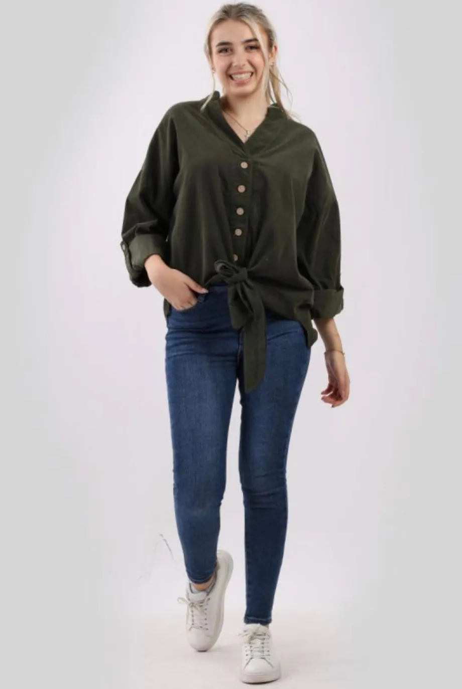 Anne   Kate Italian Corduroy Knotted Hem Top