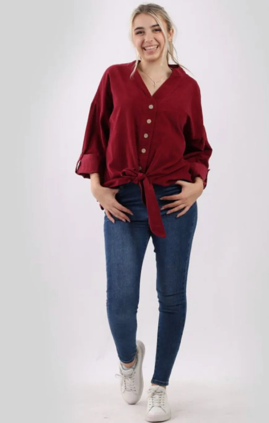Anne   Kate Italian Corduroy Knotted Hem Top