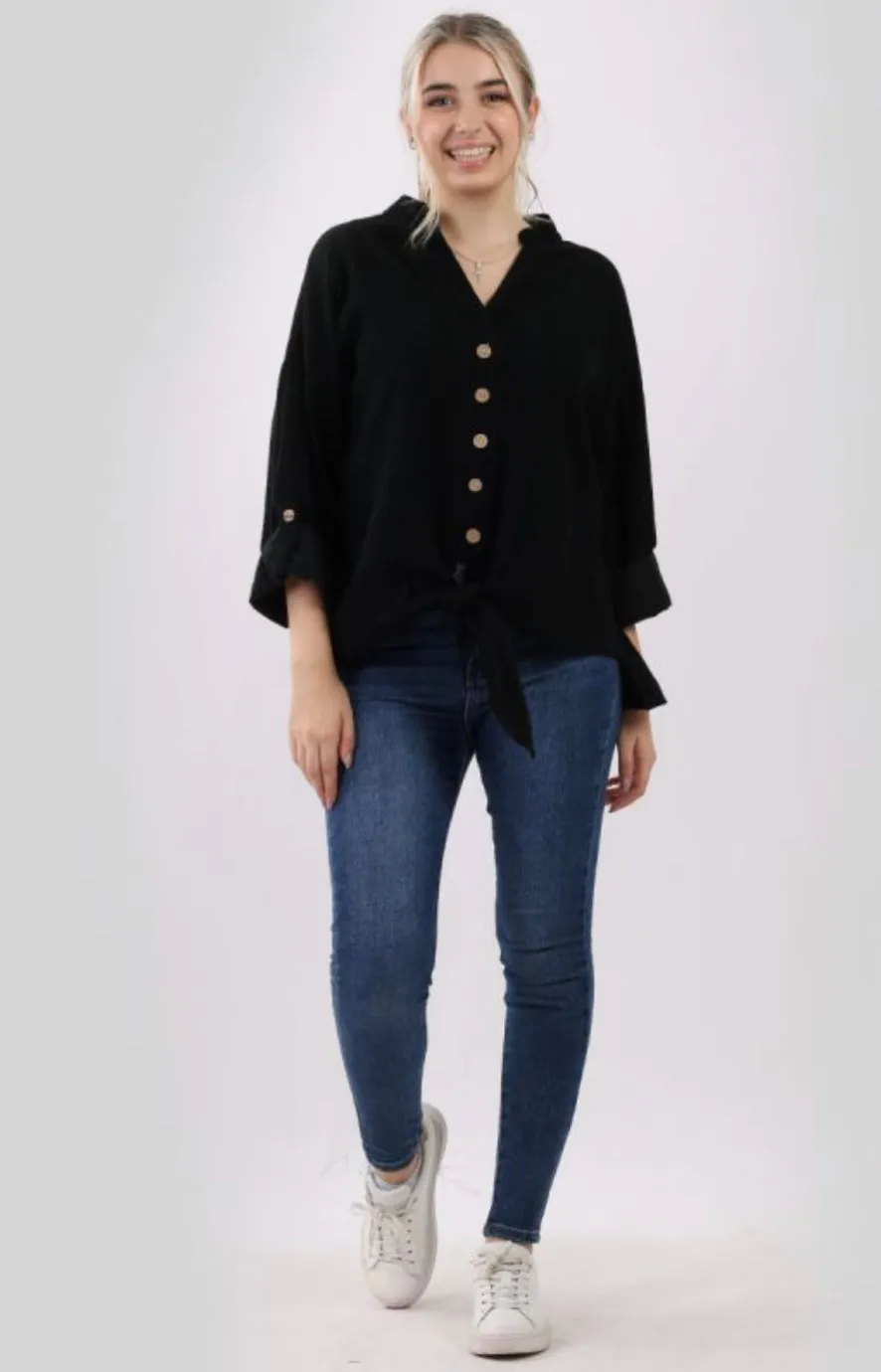 Anne   Kate Italian Corduroy Knotted Hem Top