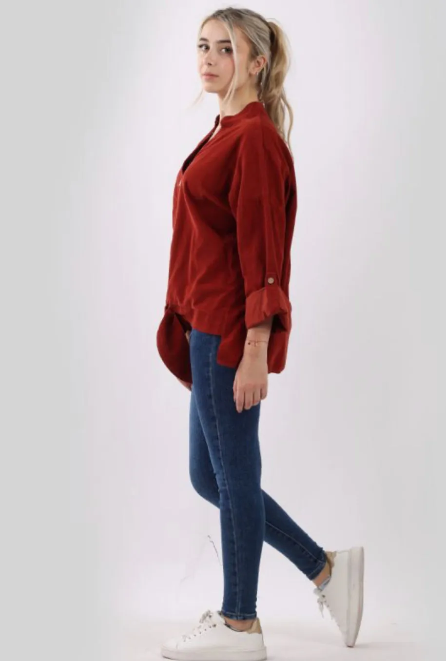 Anne   Kate Italian Corduroy Knotted Hem Top