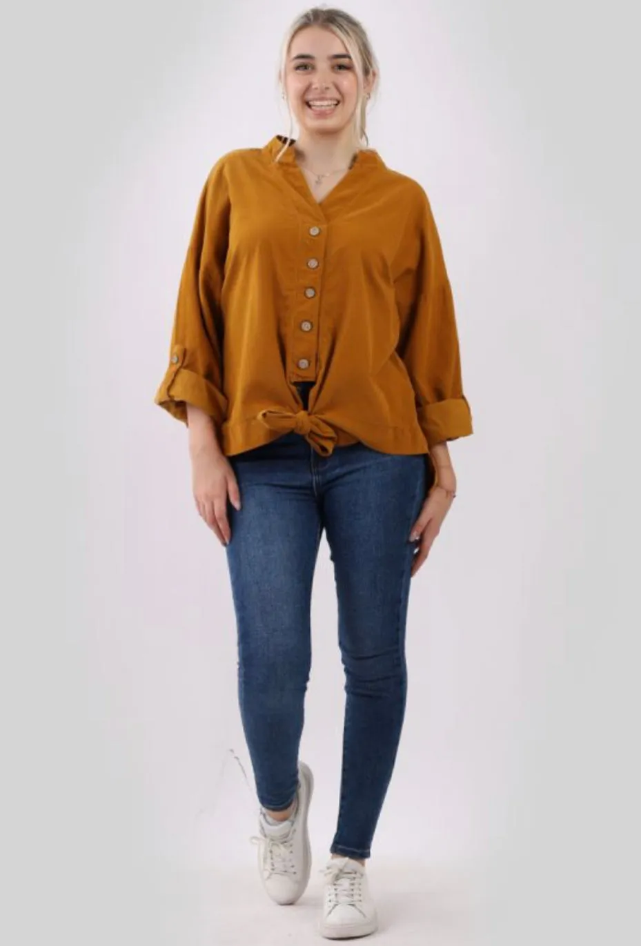 Anne   Kate Italian Corduroy Knotted Hem Top