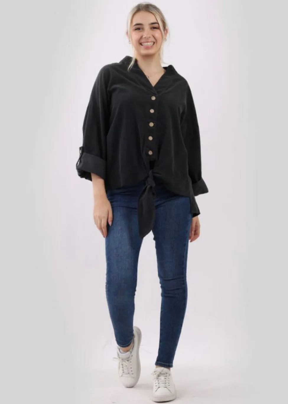 Anne   Kate Italian Corduroy Knotted Hem Top
