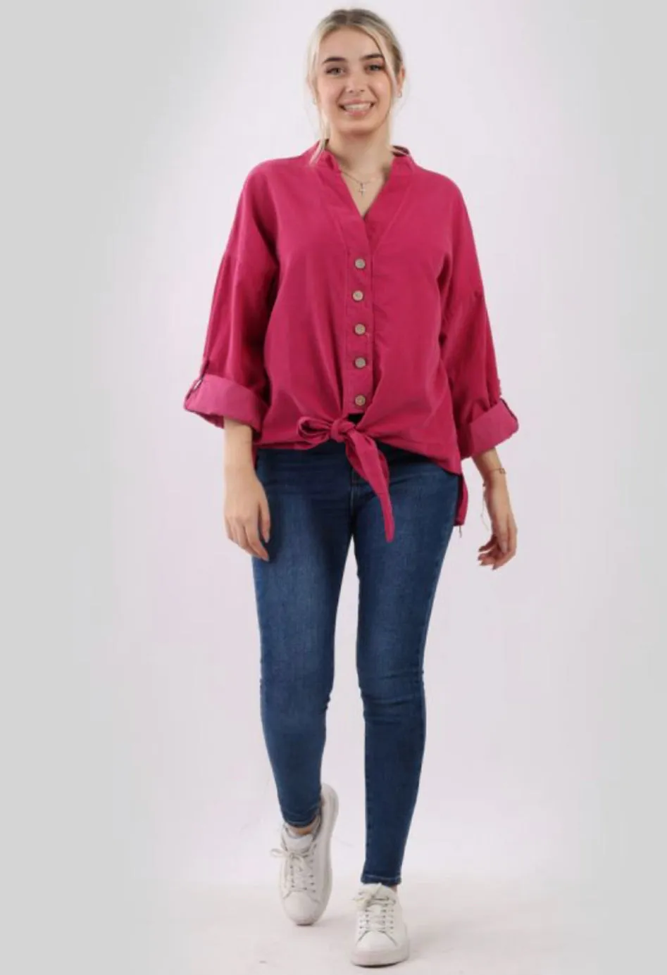Anne   Kate Italian Corduroy Knotted Hem Top