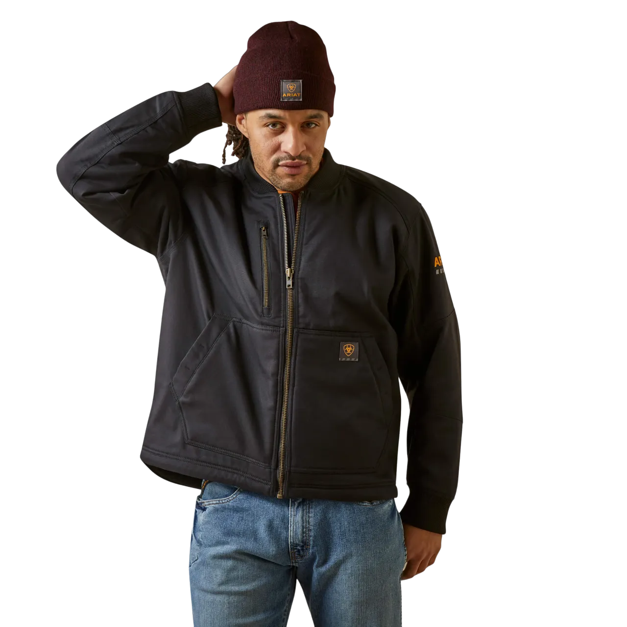 Ariat Men's Black Rebar Stretch Canvas Bomber Jacket