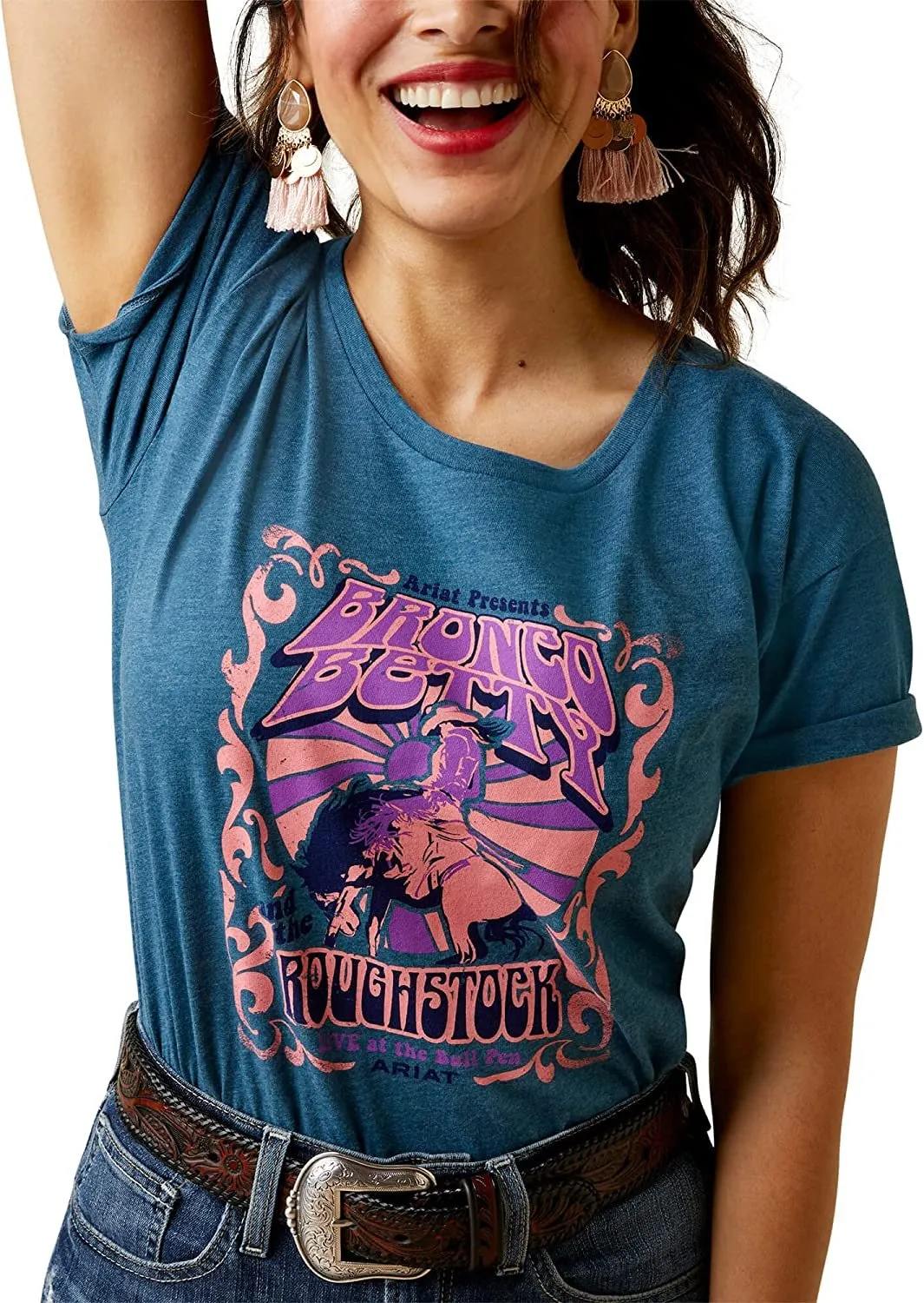 Ariat Women's Bronc Betty T-Shirt, Blue Heather