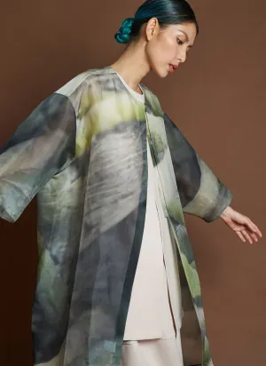 Bazan Printed Organza Silk Button-up Shirt Jacket - Roots Print