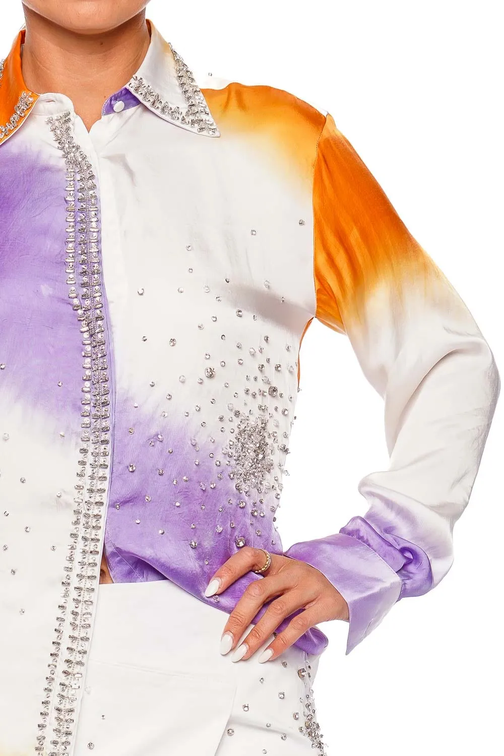 Crystal Embroidered Tie Dye Silk Shirt