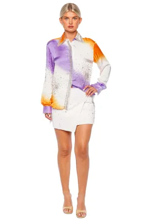 Crystal Embroidered Tie Dye Silk Shirt