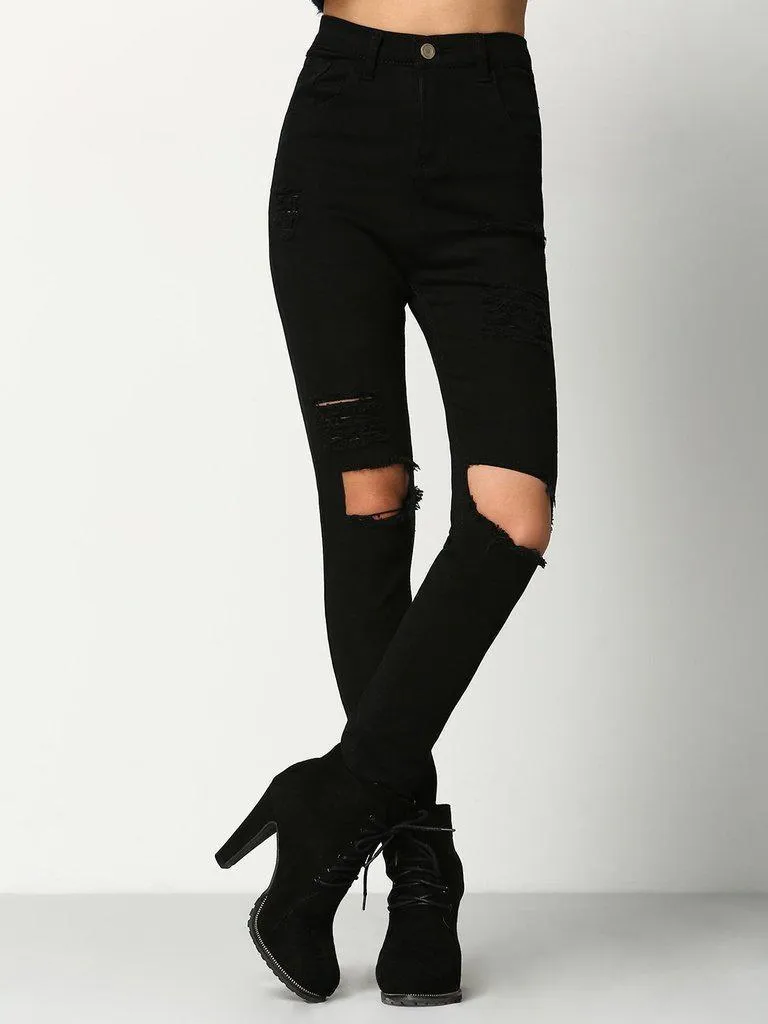Cut Out Knee Ripped Jeans