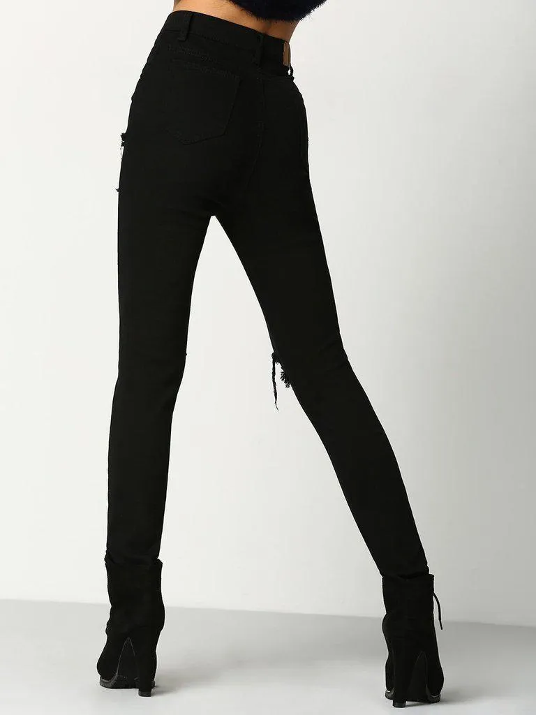 Cut Out Knee Ripped Jeans