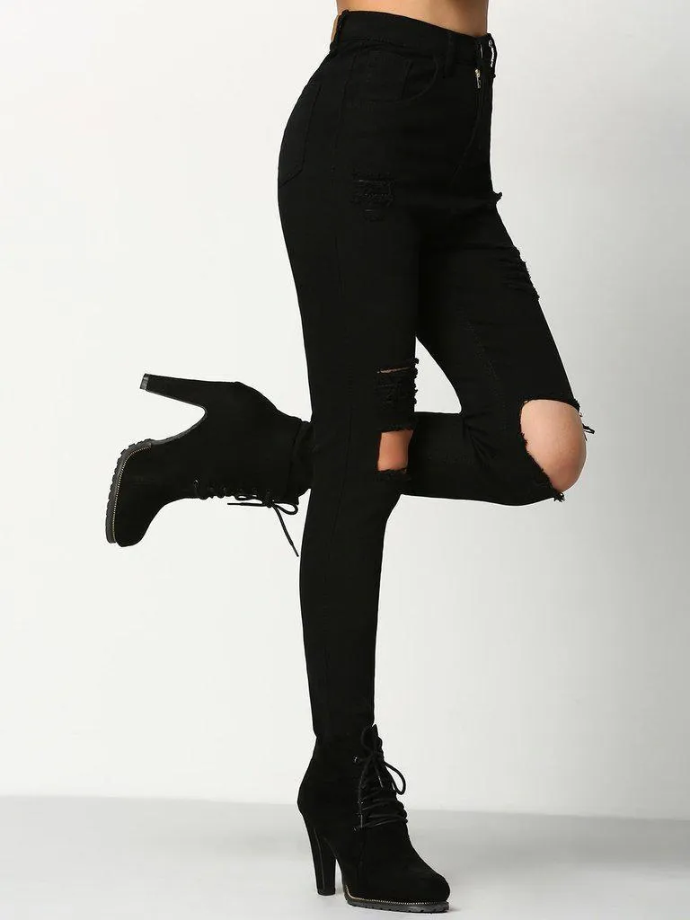 Cut Out Knee Ripped Jeans
