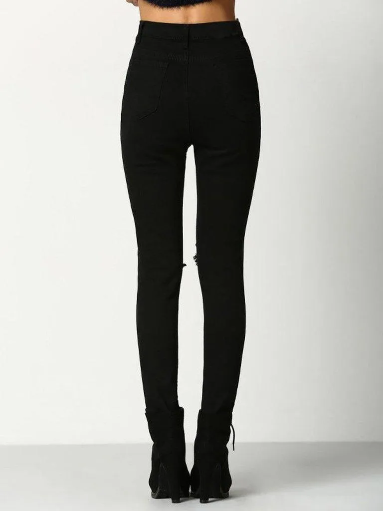 Cut Out Knee Ripped Jeans