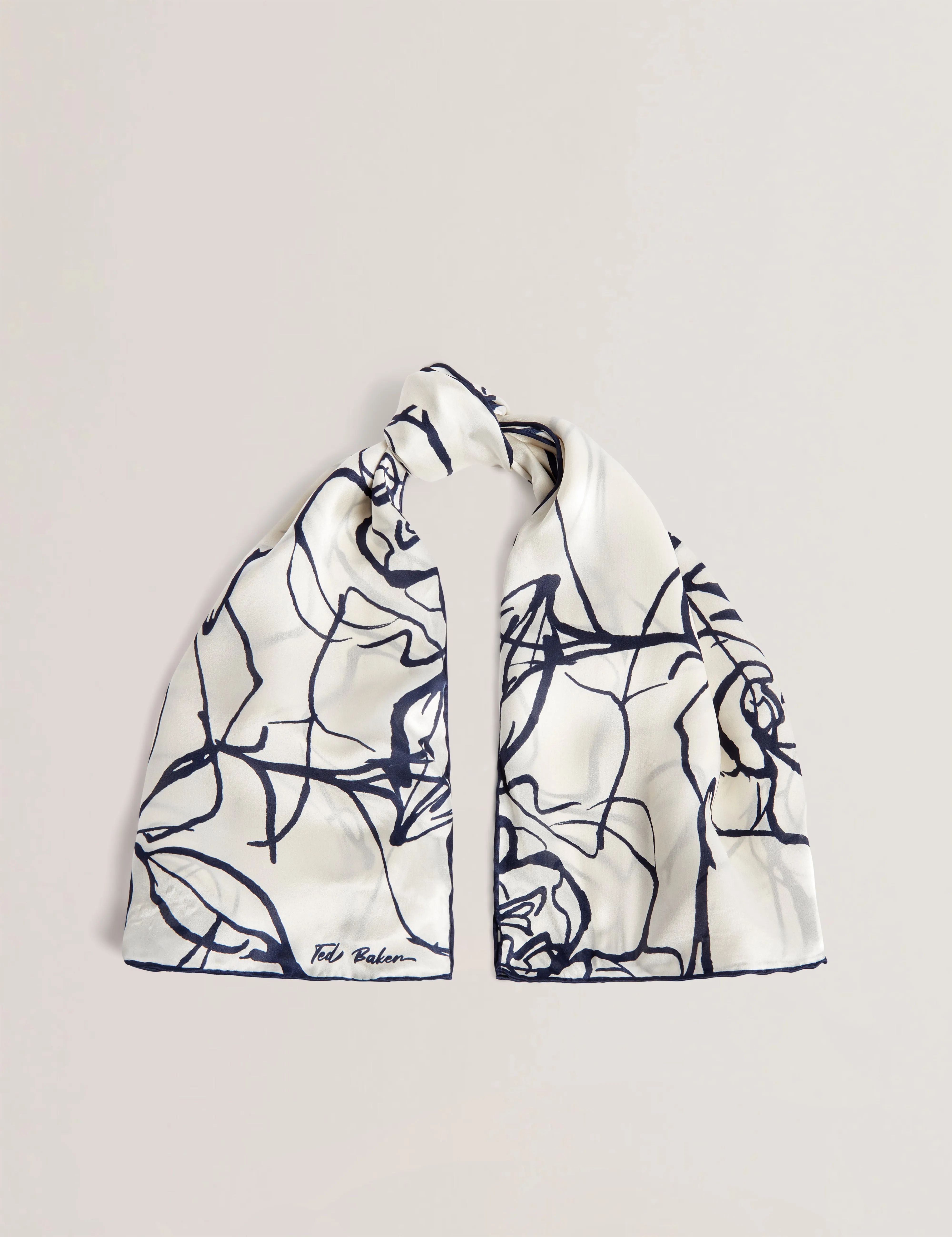 Dennise Linear Rose Silk Square Scarf Ivory