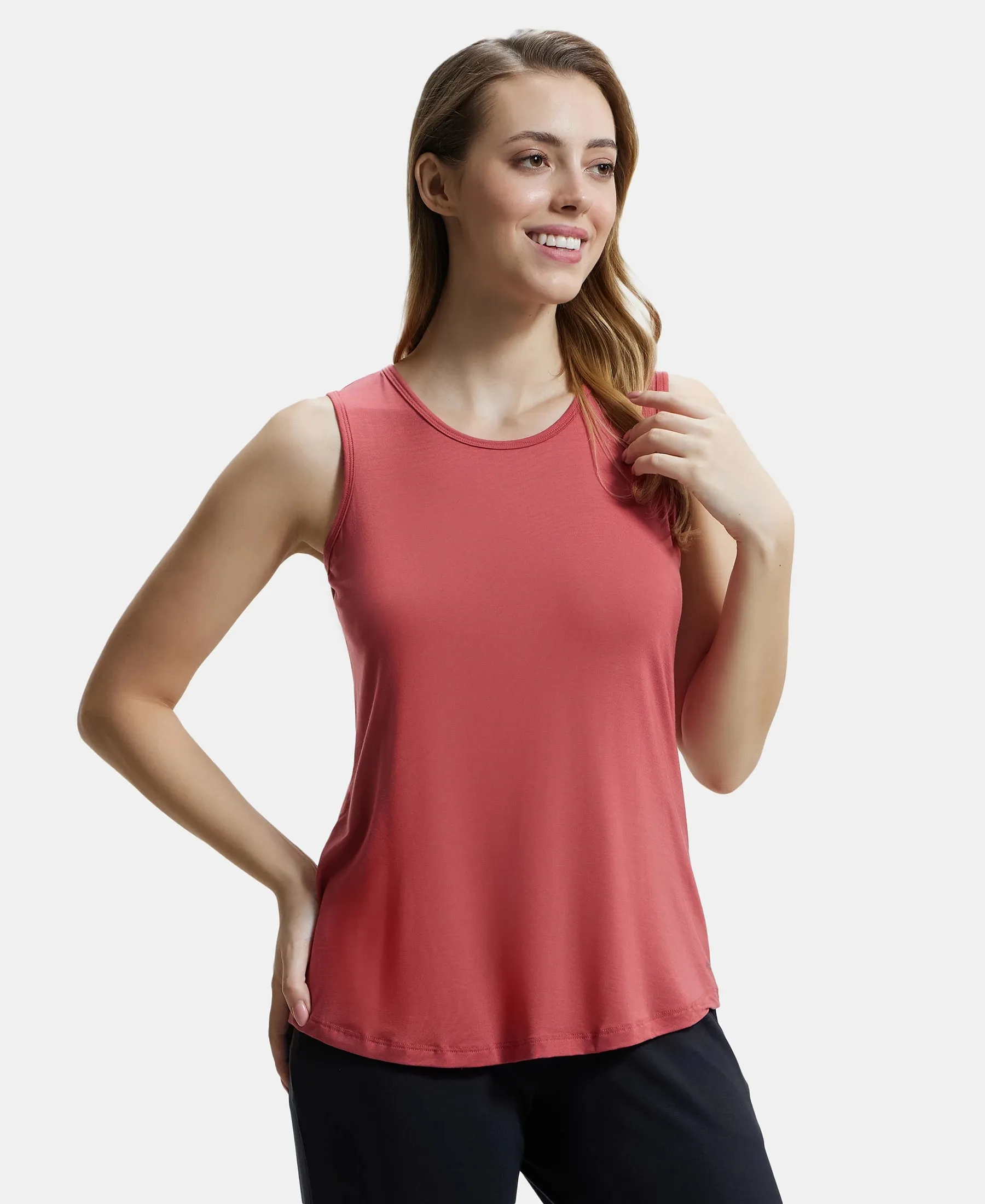 Environment Friendly Lyocell Elastane Stretch Relaxed Fit Tank Top - Garnet Rose