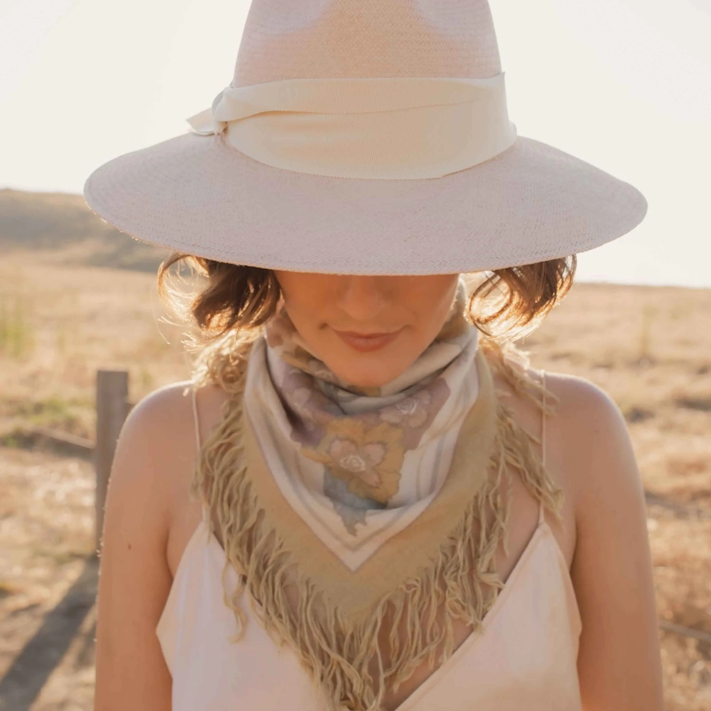 FREYA Vanilla Silk-Cashmere Fringed Bandana, Multi