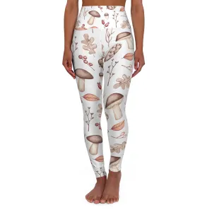 High Waisted Yoga Leggings, Mushroom and Acorn