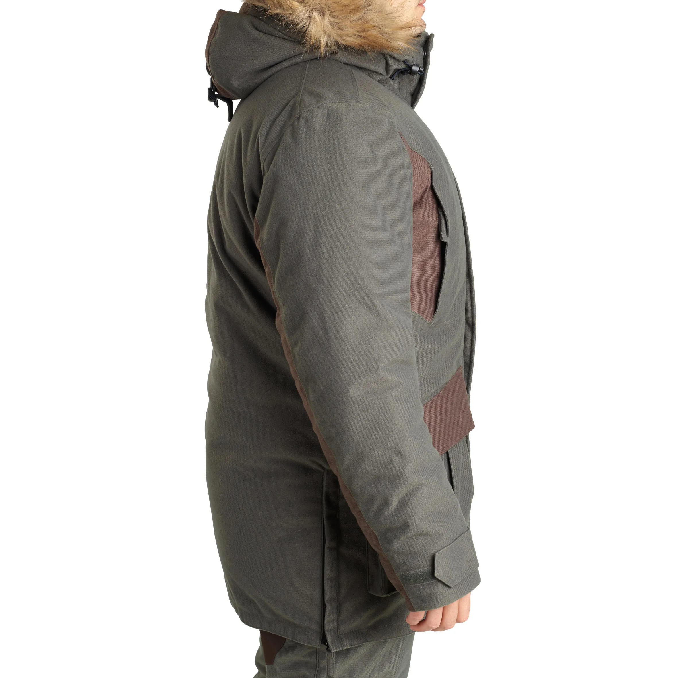 Hunting raincoat warm -20 °C green 100 SOLOGNAC, dark green