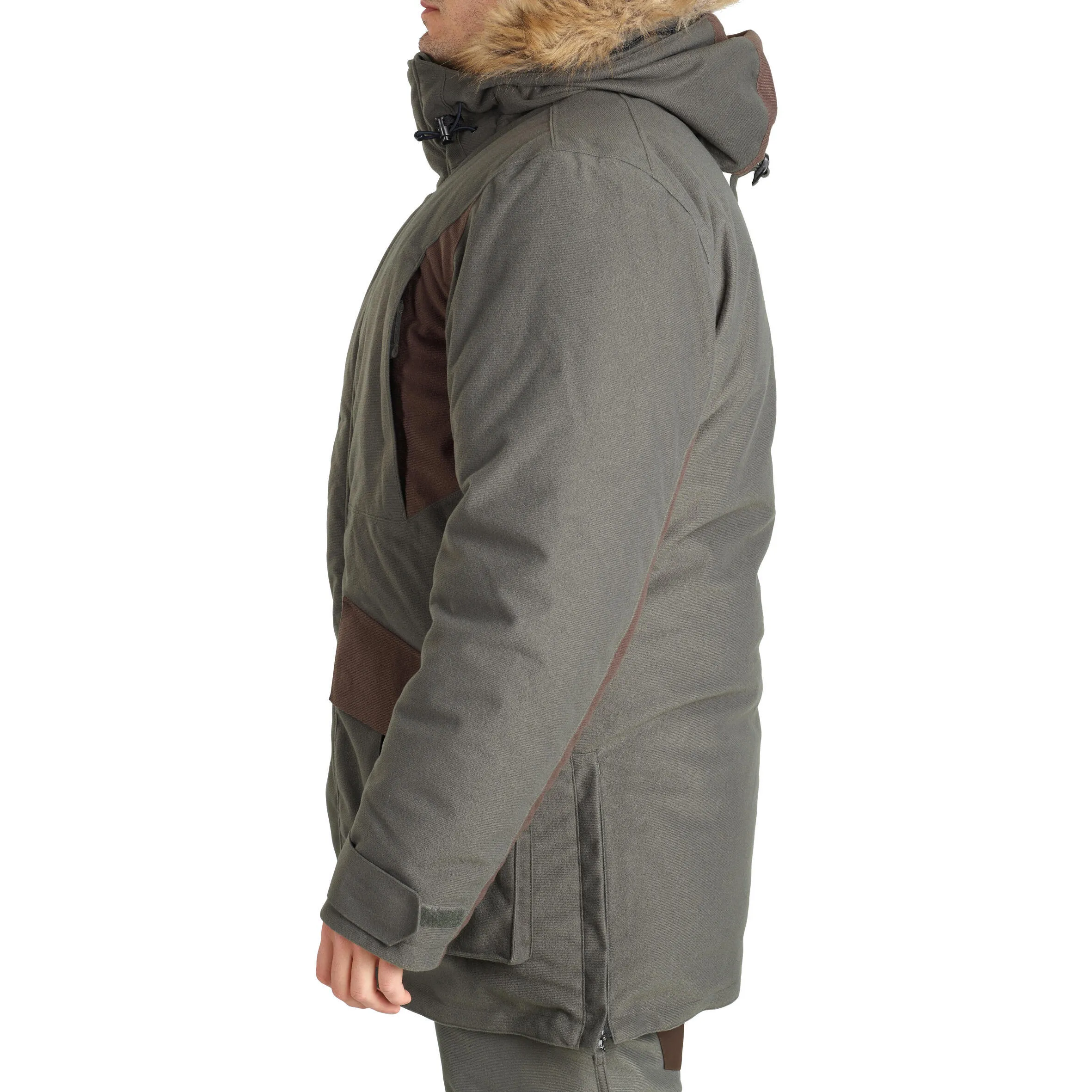 Hunting raincoat warm -20 °C green 100 SOLOGNAC, dark green