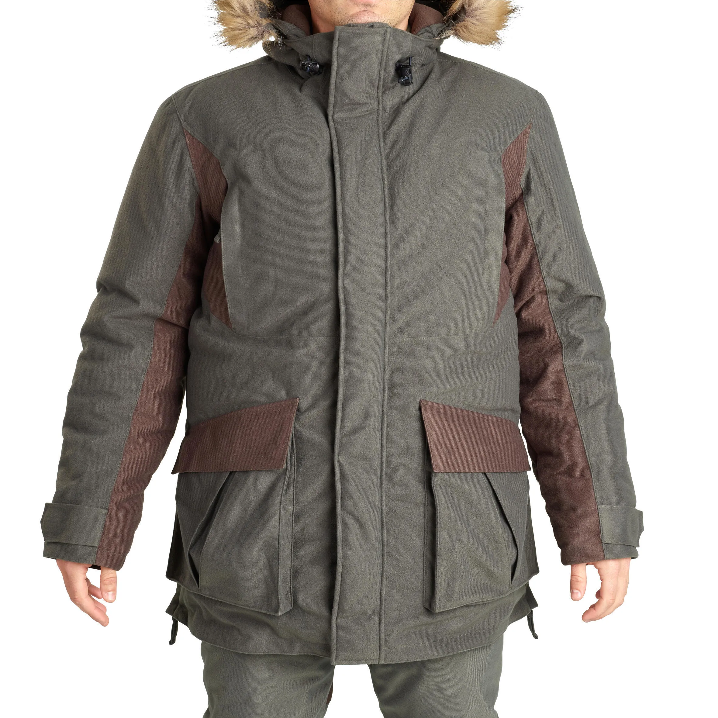 Hunting raincoat warm -20 °C green 100 SOLOGNAC, dark green