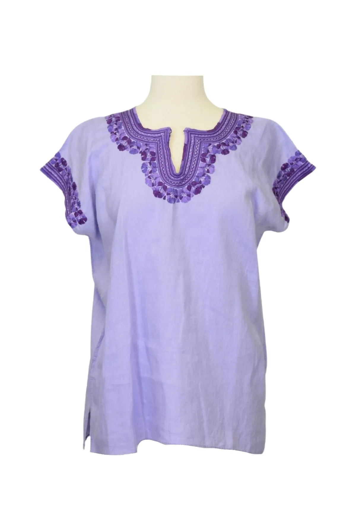 Kahlo Mexican Top - Linen- Lilac