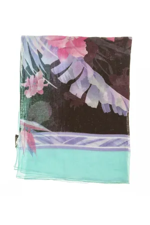 Leonard - Blue Border with Pink Flowers Scarf - One Size