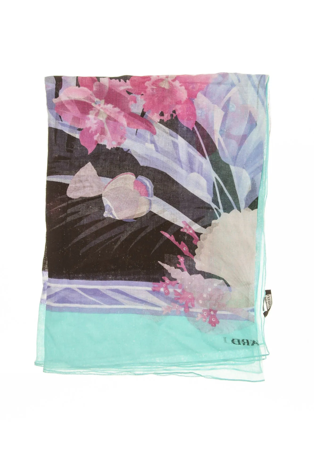 Leonard - Blue Border with Pink Flowers Scarf - One Size