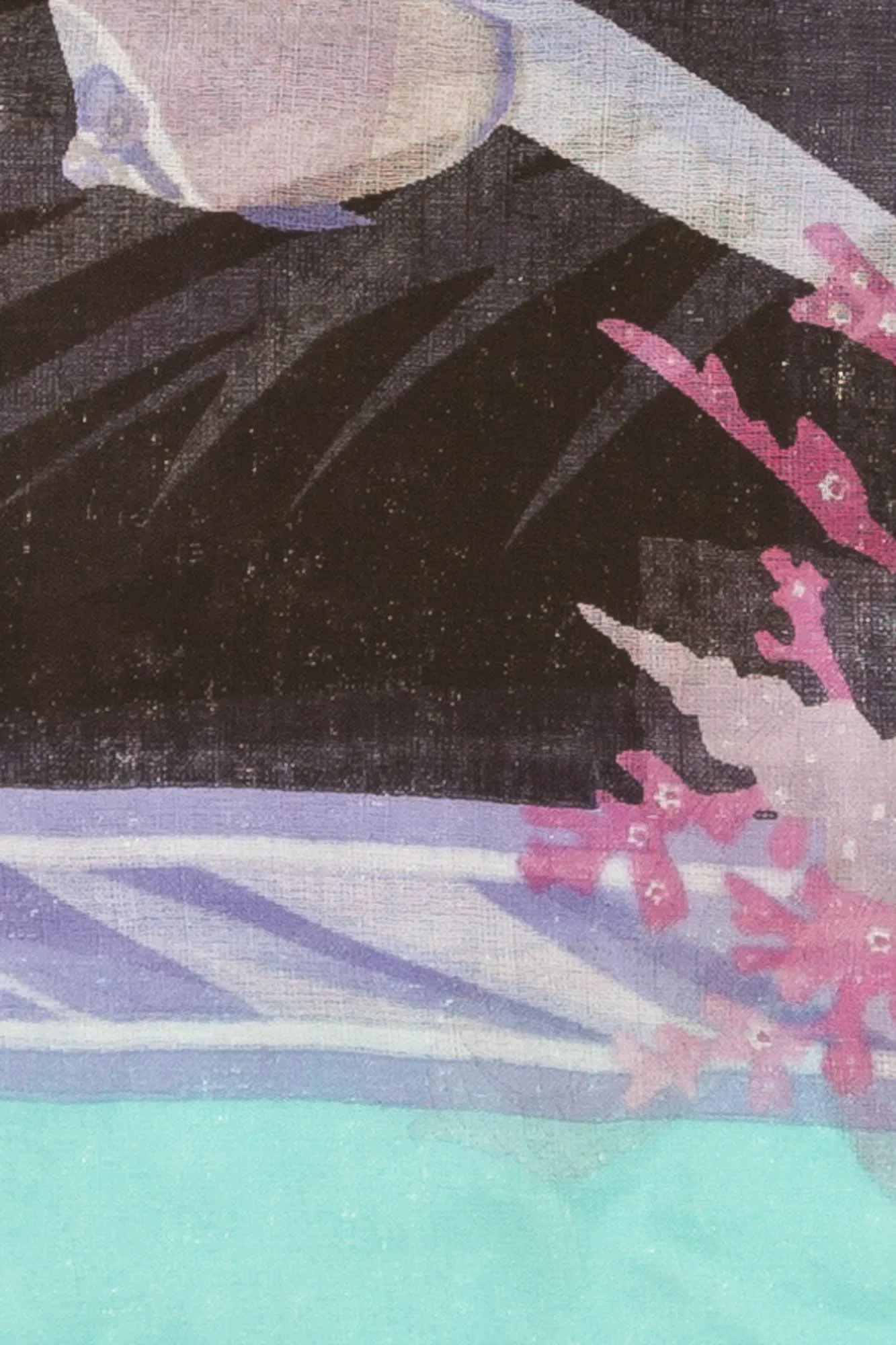 Leonard - Blue Border with Pink Flowers Scarf - One Size