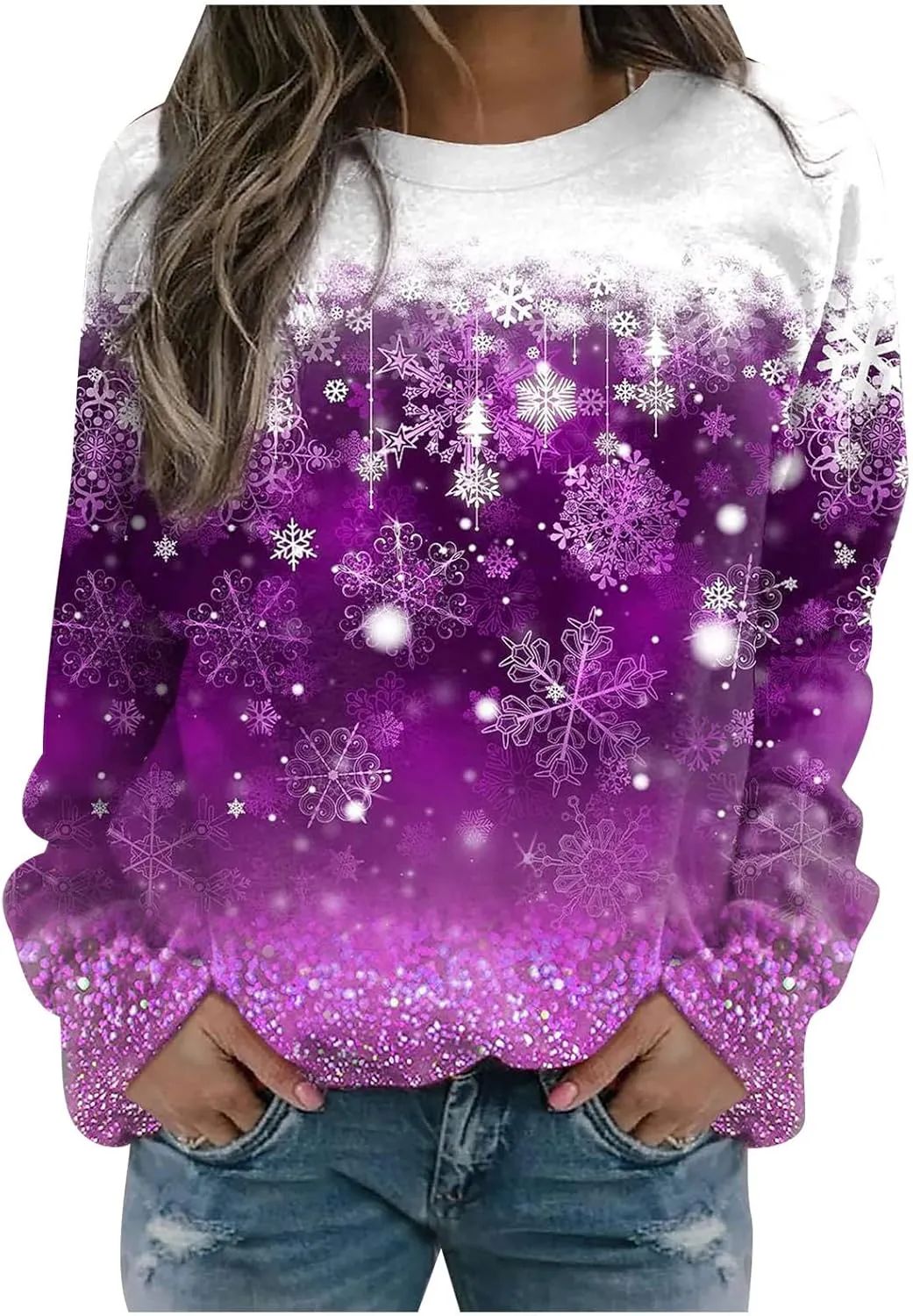 maisdgop Ugly Christmas Sweater Women Pretty Printed Crewneck Blouse Winter Holiday Sweatshirts Casual Long Sleeve Pullover